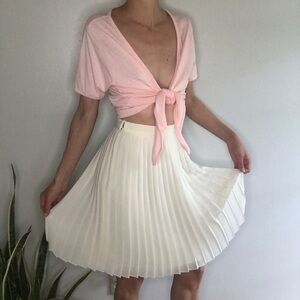 Vintage pleated skirt high waisted off white ivory knee length skirt Ann Taylor